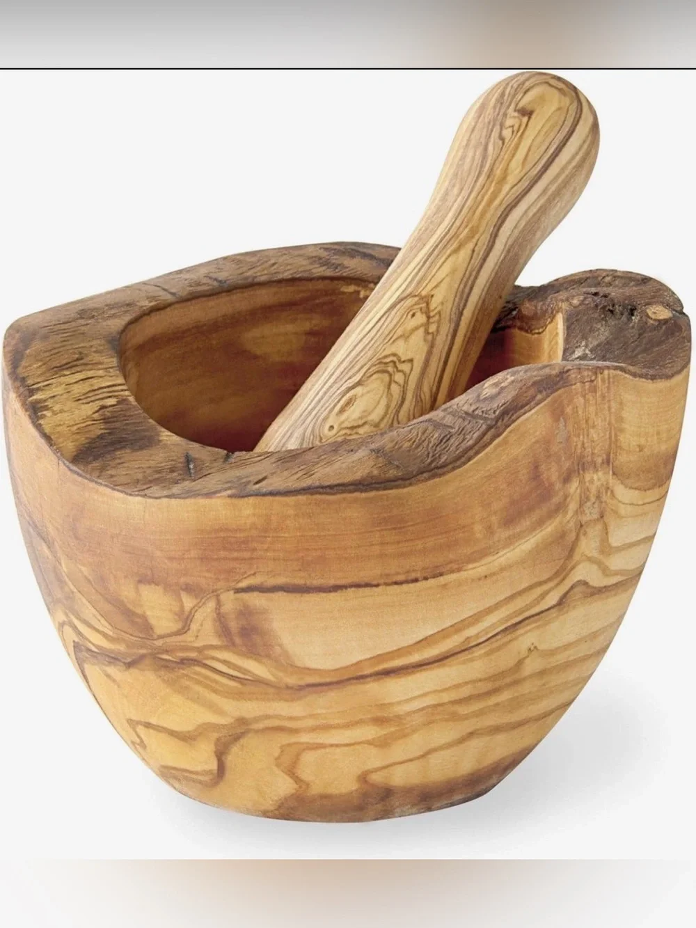 Hand-Carved Wooden Mortar and Pestle - Natural Wood